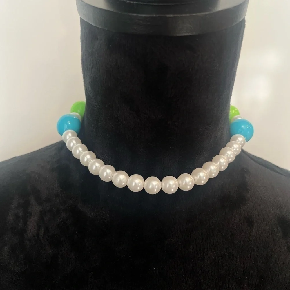 Pink and Blue Beaded Jewelry Necklace